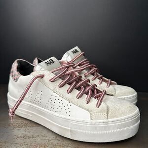 P448 Platform Sneakers 36 Italian Leather Low Top Urban Sporty Pink White Thea